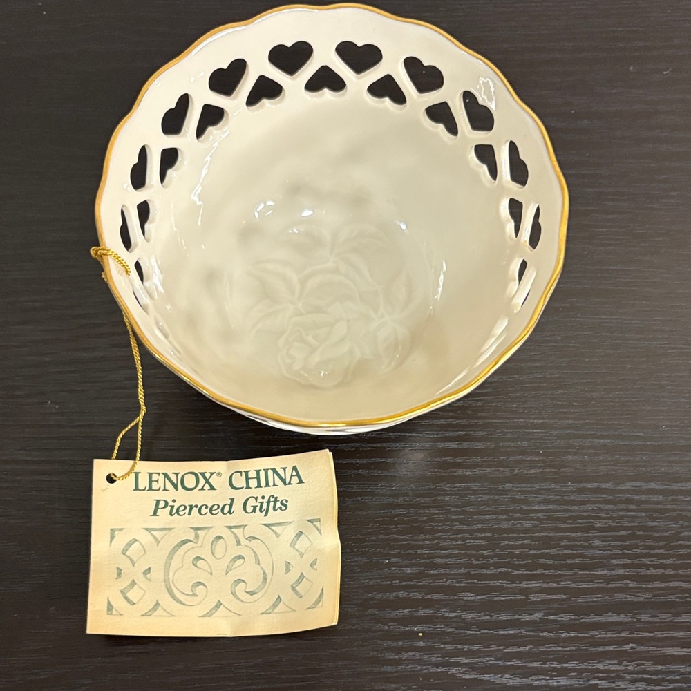 Vintage Lenox Cream Bowl with Gold Trim and Heart Cutouts